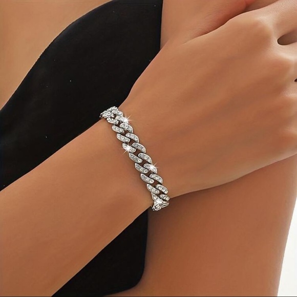 Silver Cubic Zirconia Tennis Bracelet, Chain Link Tennis Bracelet - Picture 1 of 6
